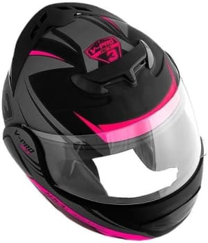 Capacete Articulado V-Pro Jet 3 Fundo Preto 60 Viseira Fumê Preto/Rosa