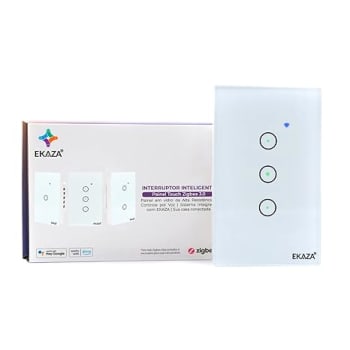 EKAZA Interruptor Inteligente, Touch, Zigbee 3.0, 4x2, 3 Botões, Branco, Compativel com Google home e Alexa, T207-3ZW