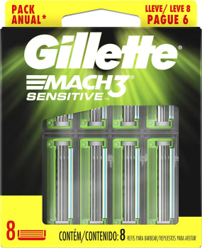  Carga para Aparelho de Barbear Gillette Mach3 Sensitive Leve 8 Pague 6 