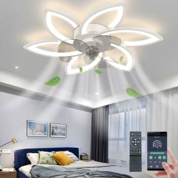 Ventilador de Teto Pétalas De Lótus LED C/ Controle Remoto, Modelo 6 Pétalas, 3 Pás, 6 Velocidades - INTELAR (Branco)