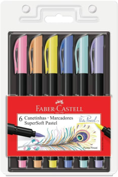 Caneta Ponta Pincel, Faber-Castell, Supersoft Brush, 15.0706TPSOFT, 6 Cores Pastel