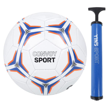 Kit Bola de Futebol Convoy N5 PVC + Bomba de Ar Manual - Branco+Marinho