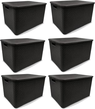 Kit 6 Caixas Organizadoras, 20 Litros Arqplast - Rattan (Preto)