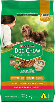 Ração Dog Chow Extra Life Adulto Raças Minis e Pequenos, Sabor Frango e Arroz 3kg Ração Dog Chow Extra Life Adulto Raça Pequena 3kg