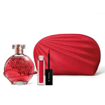 Combo Floratta Red Blossom: Desodorante Colônia 75ml + Batom Líquido 5ml + Nécessaire Vermelha