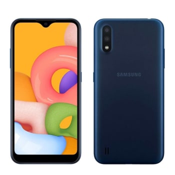Smartphone Samsung Galaxy A01 Azul 32GB, Tela Infinita de 5.7", Câmera Traseira Dupla, Android 10.0, Dual Chip e Processador Octa-Core