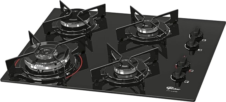 FISCHER COOKTOP 4 BOCAS TC FIT LINE GÁS MESA VIDRO PRETO BIVOLT