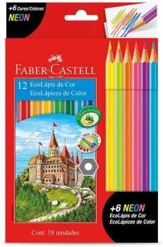 Lápis de Cor EcoLápis 12 Cores + 6 Neon, Faber-Castell