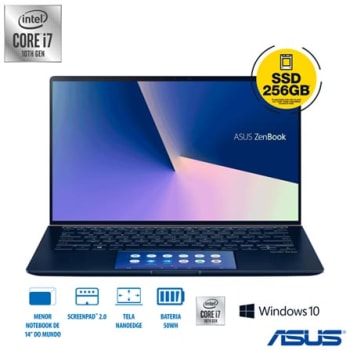 Notebook Asus, Intel® Core™ i7 10510U, 8GB, 256GB, Tela de 14", Azul Escuro, ZenBook 14 - UX434FAC-A6340T
