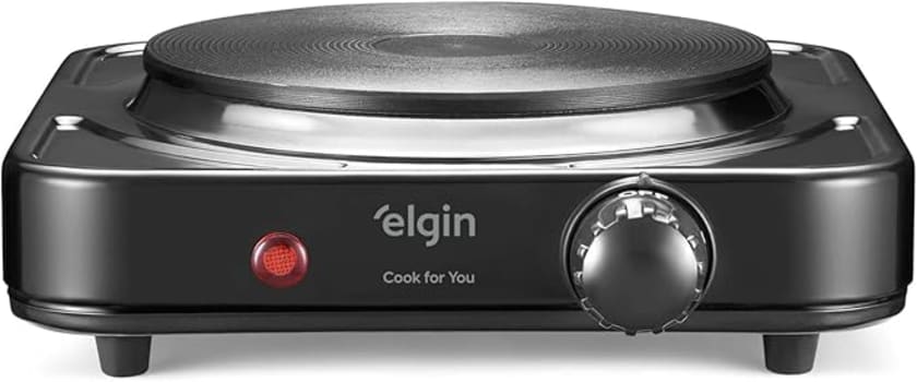 Elgin, Fogão Elétrico Portátil Cooktop de Mesa, 1 Boca, 5 opções de temperatura, 1000W, Preto, 110V