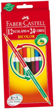 Lápis de Cor, Faber-Castell, EcoLápis Bicolor, 12 Lápis/24 Cores + 2 Lápis N°2