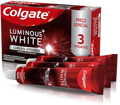 Colgate Creme Dental Clareador Luminous White Carvão Ativado 70G 3 Unidades