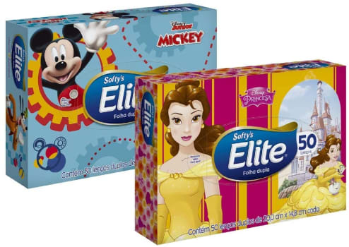 [10 Pacotes] Lenços de Papel Elite Kids Folha Dupla - 50 Unidades Cada