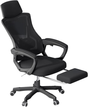 Cadeira de Escritório Encosto Ajustável com Apoio para Os Pés, Ergonomica Girável com Encosto Arco Confortável em Malha Respirável, Preta, 5 Rodinhas, Home Office (1098 com Pedal Preto)