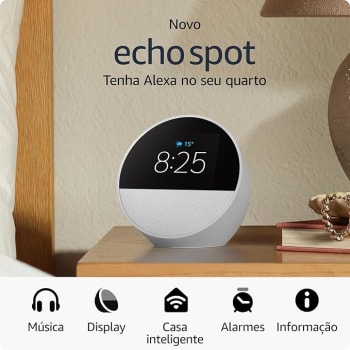 Novo Echo Spot com Alexa (2024) | Despertador inteligente com som vibrante | Cor Branca