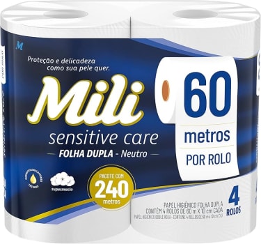 Mili, Papel Higiênico Folha Dupla 4 Rolos, 60 Metros