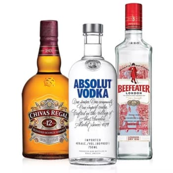 Kit Vodka Absolut Original 750ml + Whisky Chivas Regal 12 Anos 750ml + Gin Beefeater Dry 750ml