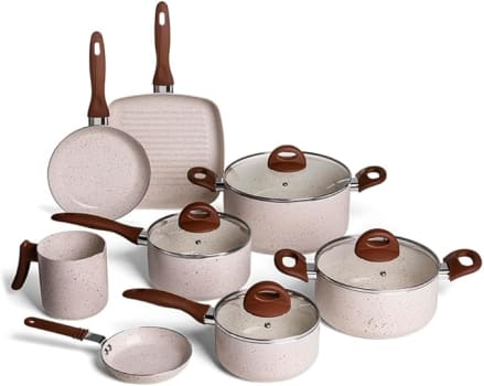 Brinox, Conjunto Panelas, 8Pcs Ceramic Life Smart Plus, Vanilla