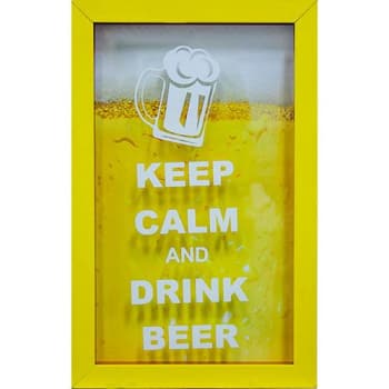 Quadro Keep Calm Beer Porta-Tampinhas Amarelo 17x27x3cm - Kapos