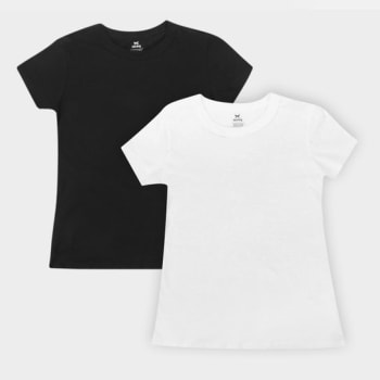 Kit Camiseta Básica Hering Manga Curta Feminina 2 Peças - Branco+Preto