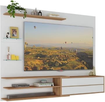 Painel para Tv até 65 Polegadas 1 Porta e Prateleiras Multimóveis Mp1064 Branco/rustic