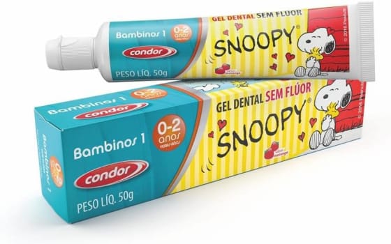 Gel Dental Infantil Sem Flúor Snoopy Sabor Morango 50G, Condor