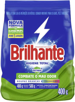 2 Unidades | Lava Roupas em Pó Roupas Brancas E Coloridas Higiene Total 400g - Brilhante