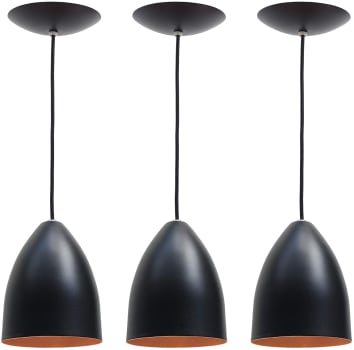  Combo Kit com 3 Pendentes Soft Cone Preto Cobre Luminária Alumínio Lustre 18Cm Sala 