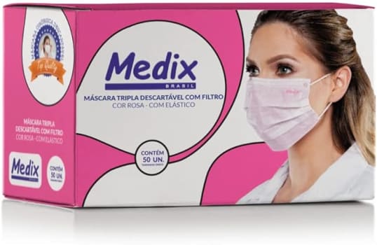 Medix Máscara Tripla Descartável Com Filtro (Bfe) Rosa - Caixa Com 50 Unidades