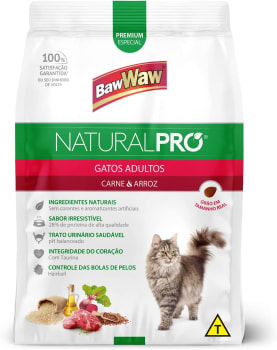 Ração Baw Waw Natural Pro para Gatos Adultos Sabor Carne e Arroz - 2,5kg