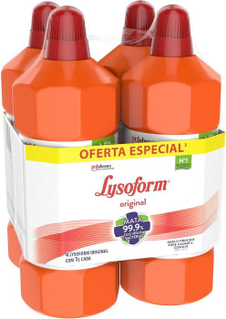 Lysoform Original, Desinfetante Líquido, Limpeza Pesada e Eficiente, 4 unidades de 1l