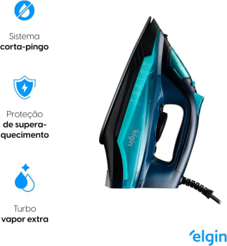 Ferro de Passar a Vapor Iron Steam Pro Elgin com base de cerâmica, turbo vapor vertical e autolimpeza 1400W 127V