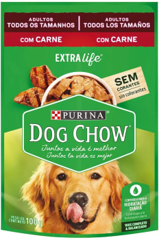 4 unidades - NESTLÉ PURINA DOG CHOW Ração Úmida para Cães Adultos Carne ao Molho 100g