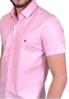 camisa social rosa manga curta