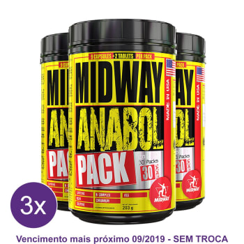 Kit 3x Anabol Pack Pré Treino completo com cafeína, aminoácidos, vitaminas e minerais - Midway USA