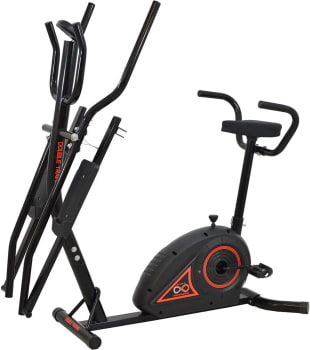 Elíptico 2x1 Double Training + Bicicleta Ergométrica Magnética Monitor 5 Funções, Suporta até 100KGs