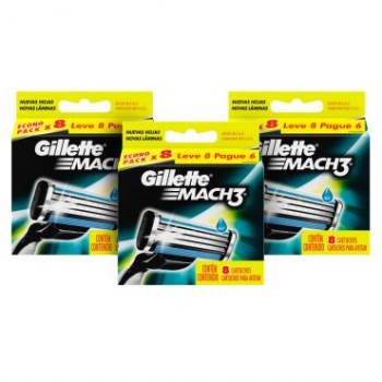 24 Cargas para Aparelho de Barbear Gillette Mach3 Regular - Compatível com Qualquer Aparelho Mach3!