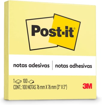 10 Unidades - Bloco de Notas Adesivas 3M 76mm x 76mm 100 folhas Amarelo - Post-it