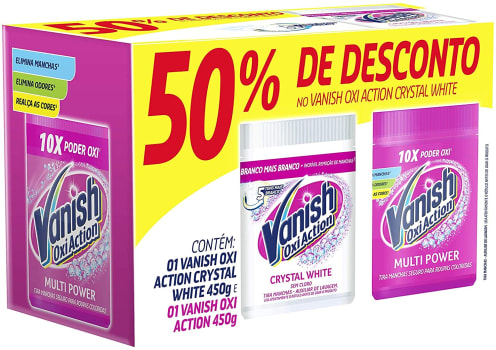 Vanish Tira Manchas Oxi Action Kit com 1 Pink 450 g e 1 Crystal White 450 g