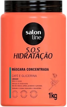 Salon Line, Máscara Capilar, SOS Hidratação, Concentrada, Café e Glicerina, Vegana - Cabelos Cacheados e Crespos, 1 Kg