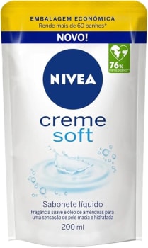 NIVEA Sabonete Líquido Refil Creme Soft 200ml - Composto com óleo natural, sua fórmula equilibra o pH da pele e garante maciez prolongada após o uso