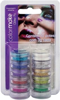 Colormake Yur 2750 Pintura Facial Glitter Pó Com 10 Cores Cartela Com 10 Multicor