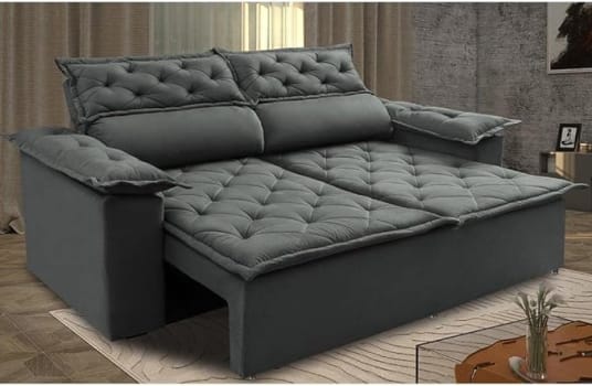 Sofá Retrátil e Reclinável Cama Inbox Compact 1,50m Tecido Suede Velusoft Cinza