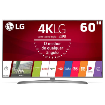 Smart TV LED 60" Ultra HD 4K LG 60UJ6585 com Sistema WebOS 3.5, Wi-Fi, Painel IPS, HDR, Local Dimming, Magic Mobile Connection, HDMI e USB