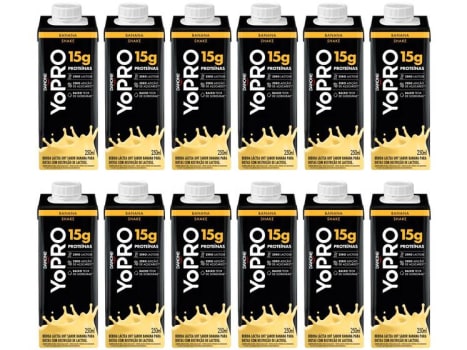 Kit Bebida Láctea UHT com 15g de Proteínas YoPRO - Banana Sem Lactose Zero Açúcar 250ml 12 Unidades