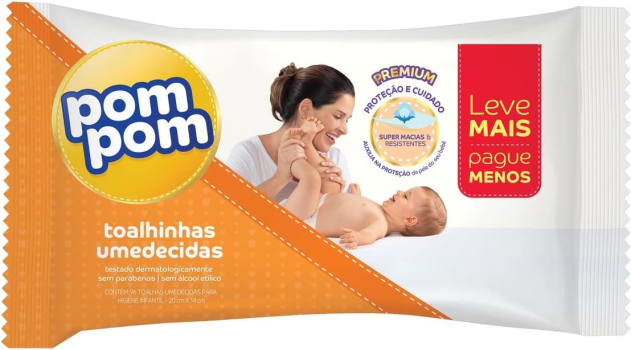 Toalha Umedecida PomPom Suave - 96 Unidades