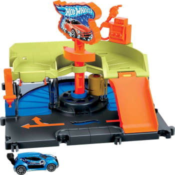 Hot Wheels City Pista de Brinquedo Lava-Rápido da Cidade com Carrinho em Escala 1:64 Para Crianças a Partir de 4 Anos