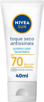 NIVEA SUN Protetor Solar Facial Toque Seco Antissinais FPS 70 40ml - Com muito alta proteção contra raios UVA/UVB, controla o brilho e previne o envelhecimento precoce, com toque seco e textura não oleosa