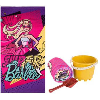 Toalha de Banho com Balde e Pá Lepper Barbie Super Princesa Estampado 75x140cm 300 g/m²