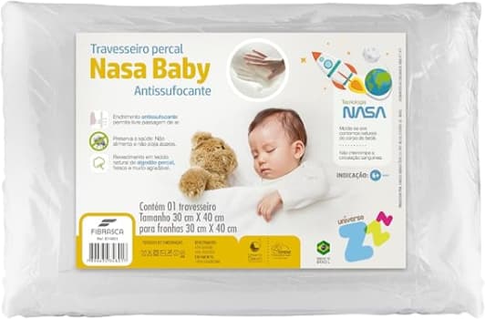 Travesseiro Nasa Baby Anti sufocante recém nascido 0+ - Capa Percal 180 fios - P/fronhas 30x40 cm - Fibrasca